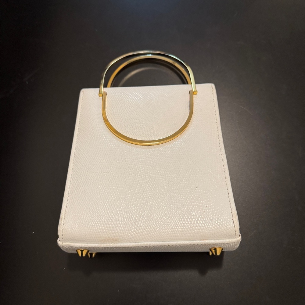 Chic White and Gold Geometric Shoulder Bag